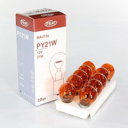 Лампа PY21W 12V 21W стоп-сигнал, повторитель 1 конт желтая (смещ.цоколь) (BAU15s)